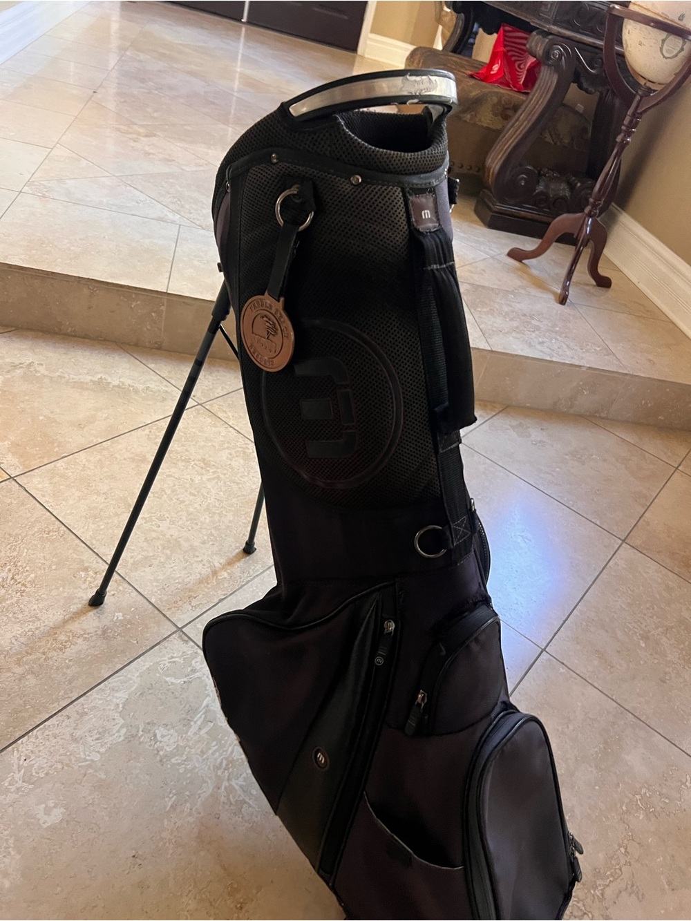 TravisMathew Black Stand Golf Bag with Leather Tag